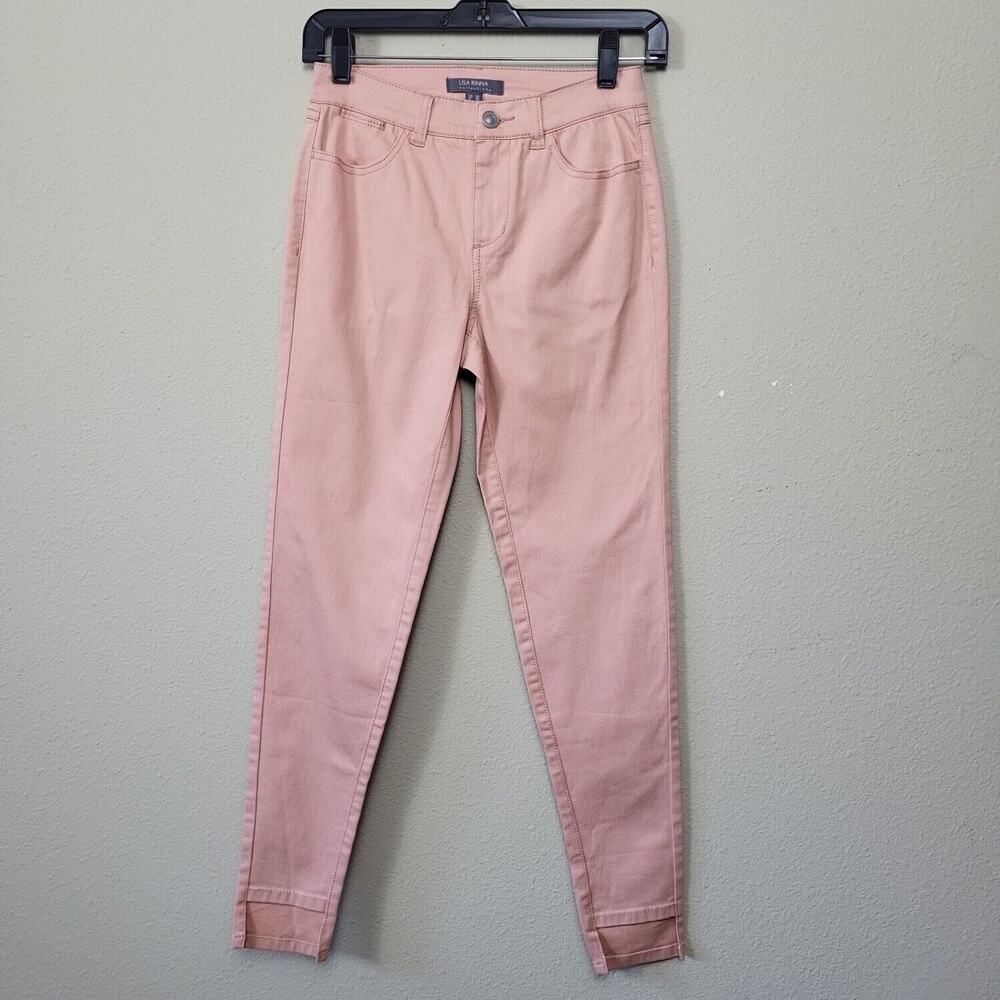 Lisa Rinna Womens Pink Light Wash Mid Rise Asymmetric Hem Skinny Jeans Size 00